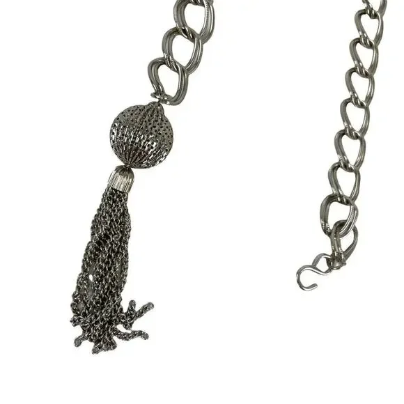 VTG Retro Silver Belt Metal Link Chain Belt Tassel Charm display picture 3